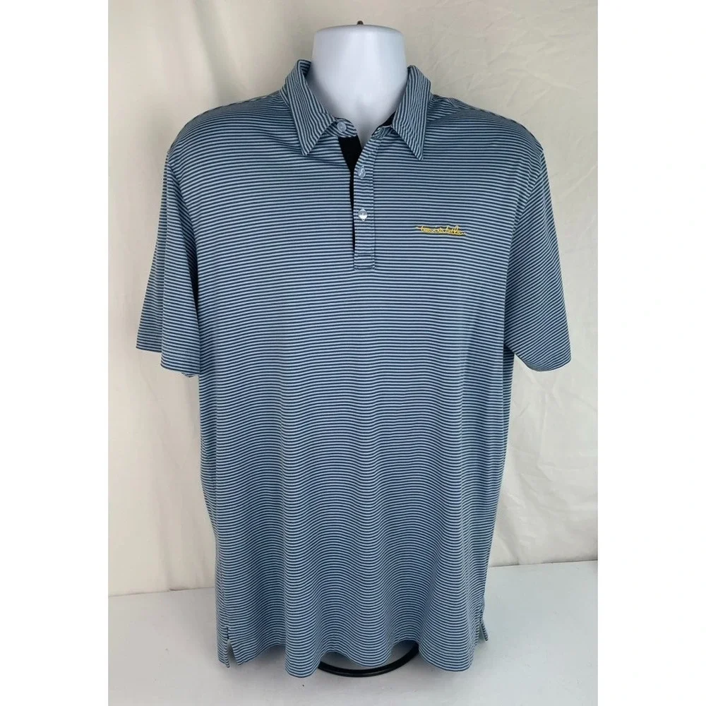 TRAVIS MATHEW POLO SHIRT MENS XL BLUE GREY STRIPED GOLF POLO SHORT SLEEVE CLUB